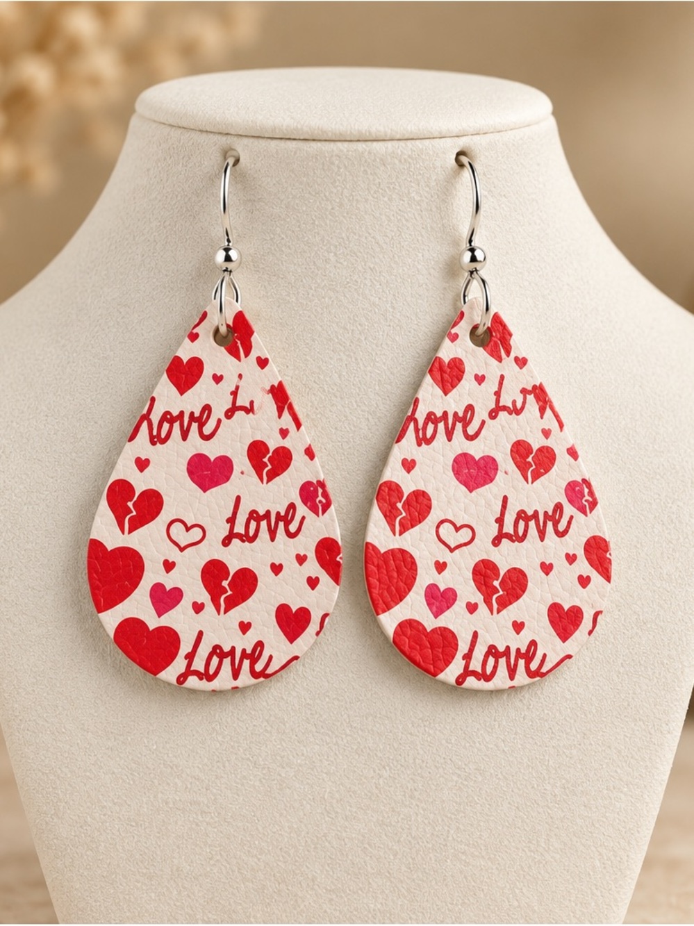 Red Heart 'Love' Teardrop Earrings - Women's Jewelry faux leather